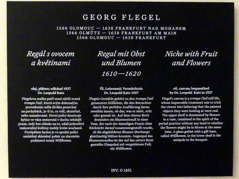 Georg Flegel (1595–1638), Regal mit Obst und Blumen, Prag, Nationalgalerie im Palais Schwarzenberg, 1. Obergeschoss, Saal 4, 1610–1620, Bild 2/2