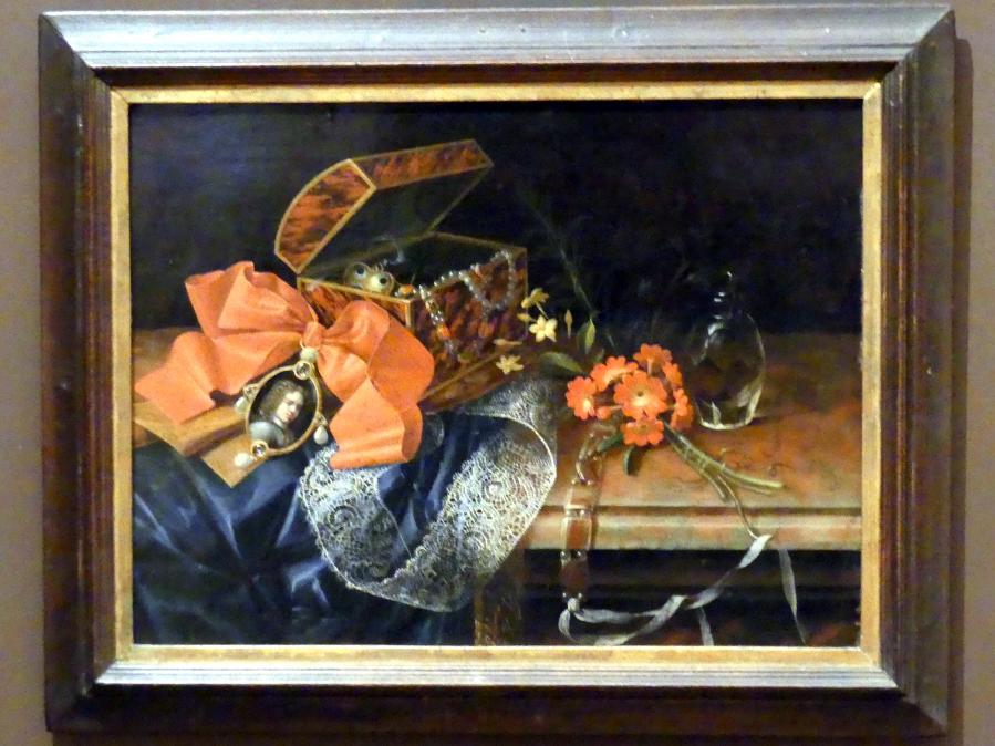 Johann Adalbert Angermayer (1708–1735), Stillleben mit Schmuckschatulle und Medaillon, Prag, Nationalgalerie im Palais Schwarzenberg, 1. Obergeschoss, Saal 4, 1708, Bild 1/2