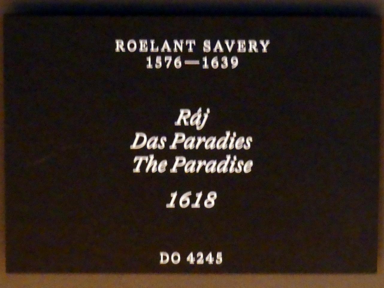 Roelant Savery (1602–1634), Das Paradies, Prag, Nationalgalerie im Palais Schwarzenberg, 2. Obergeschoss, Saal 6, 1618, Bild 2/2