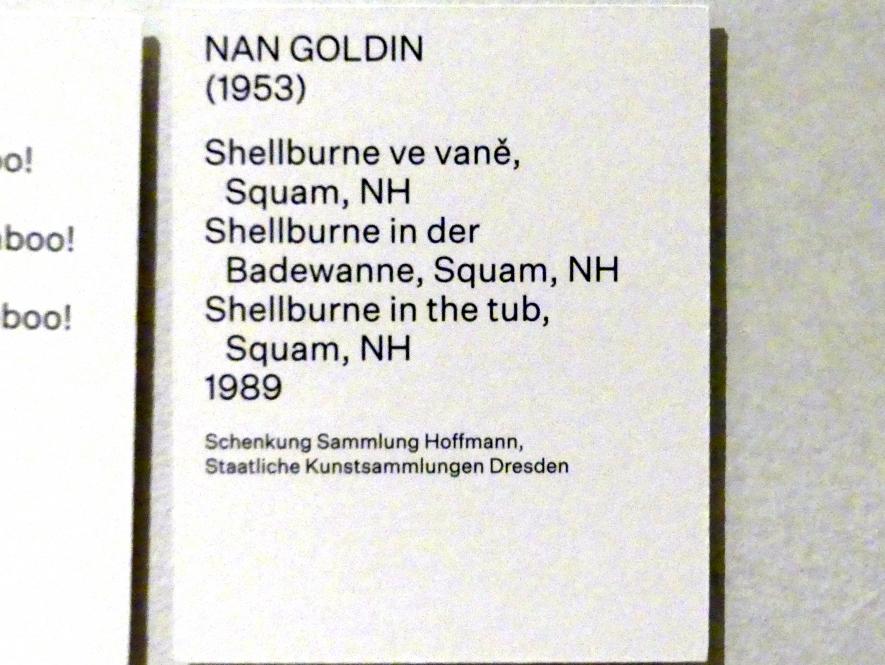 Nan Goldin (1984–1997), Shellburne in der Badewanne, Squam, NH, Prag, Nationalgalerie im Salm-Palast, Ausstellung "Möglichkeiten des Dialogs" vom 02.12.2018-01.12.2019, Saal 4, 1989, Bild 2/2