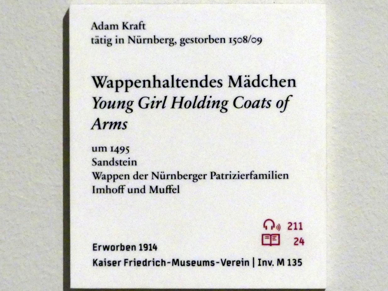Adam Kraft (1488–1507), Wappenhaltendes Mädchen, Berlin, Bode-Museum, Saal 107, um 1495, Bild 2/2