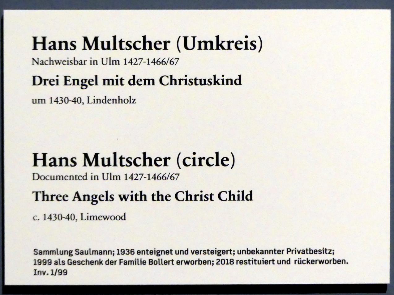 Hans Multscher (Umkreis) (1435–1467), Drei Engel mit dem Christuskind, Berlin, Bode-Museum, Saal 109, um 1430–1440, Bild 2/2