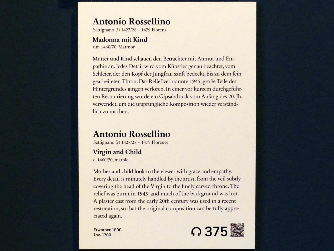 Antonio Rossellino (1456–1479), Madonna mit Kind, Berlin, Bode-Museum, Saal 122, um 1460–1470, Bild 2/4