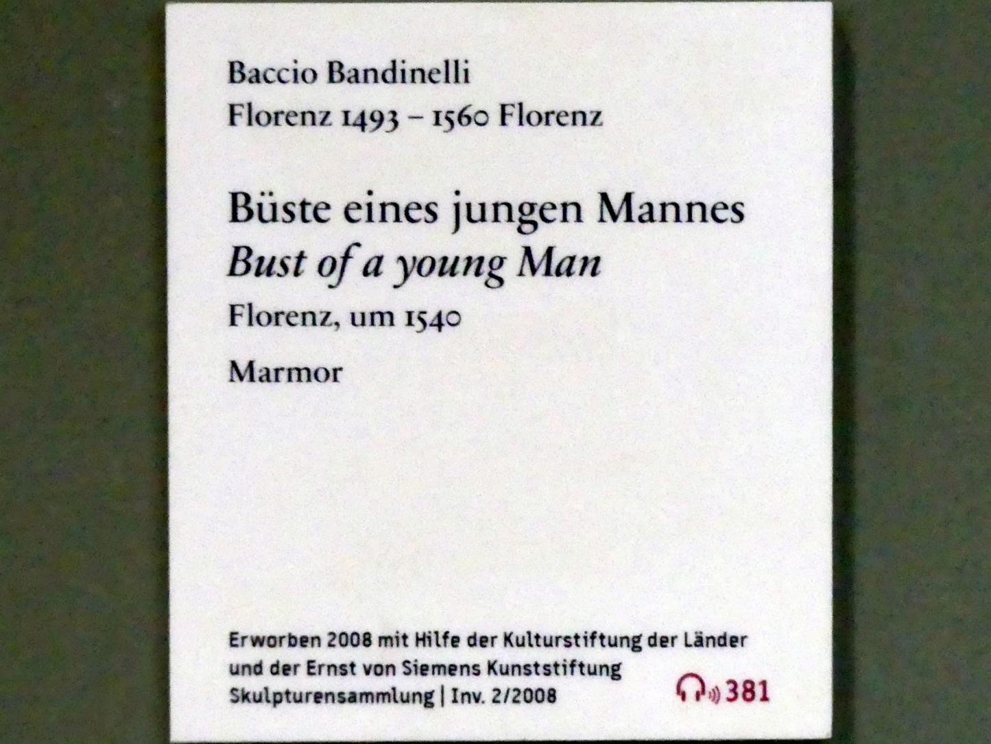 Baccio Bandinelli (1525–1540), Büste eines jungen Mannes, Berlin, Bode-Museum, Saal 124, um 1540, Bild 3/3