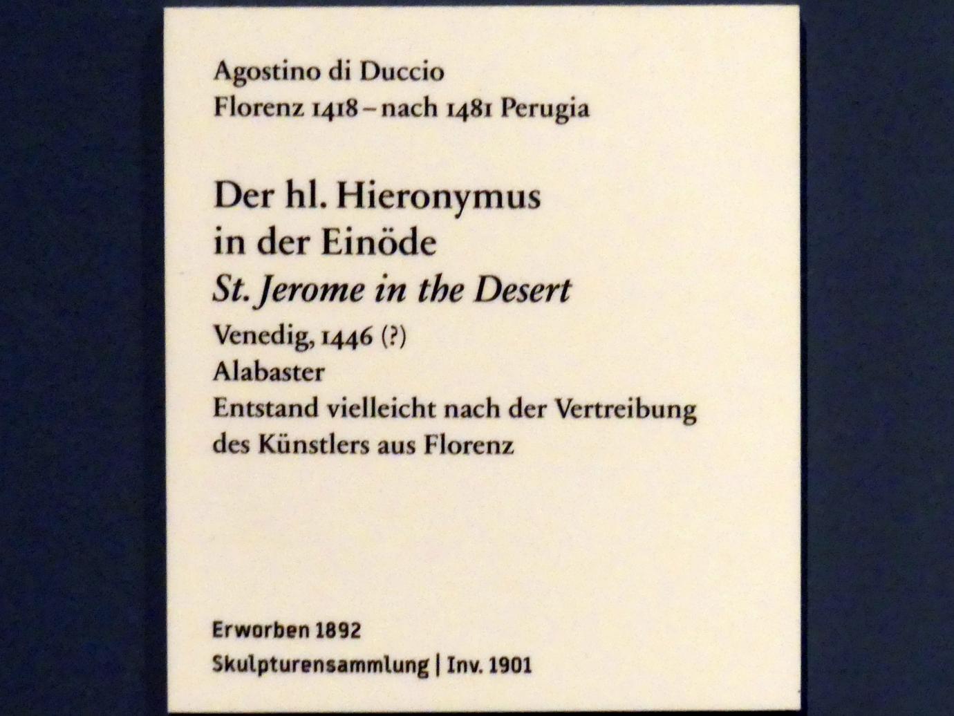 Agostino di Duccio (1446–1470), Der hl. Hieronymus in der Einöde, Berlin, Bode-Museum, Saal 128, 1446, Bild 2/2