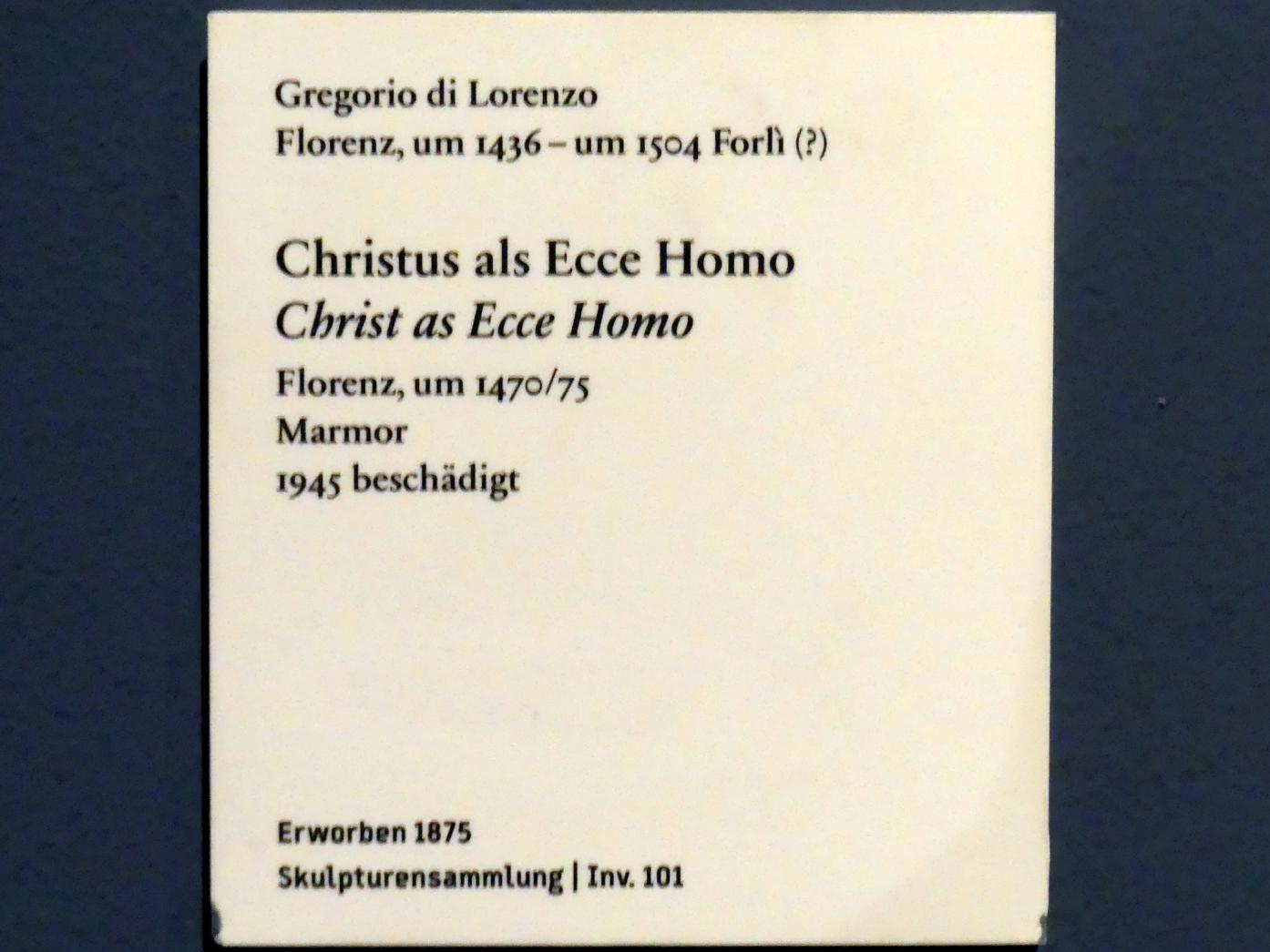 Gregorio di Lorenzo (1460–1480), Christus als Ecce Homo, Berlin, Bode-Museum, Saal 128, um 1470–1475, Bild 3/3