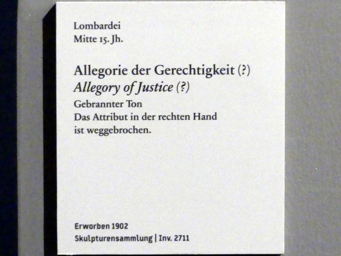 Allegorie der Gerechtigkeit (?), Berlin, Bode-Museum, Saal 129, Mitte 15. Jhd., Bild 3/3