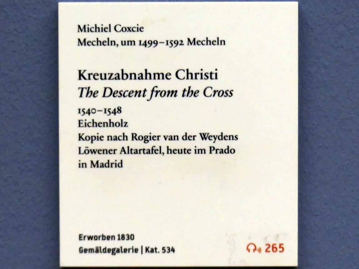 Michiel Coxcie (1544–1558), Kreuzabnahme Christi, Berlin, Bode-Museum, Saal 208, 1540–1548, Bild 2/2