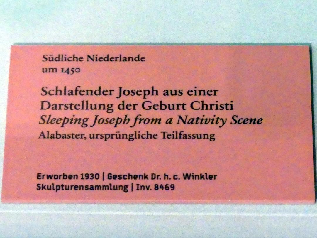 Schlafender Joseph aus einer Darstellung der Geburt Christi, Berlin, Bode-Museum, Saal 212, um 1450, Bild 2/2