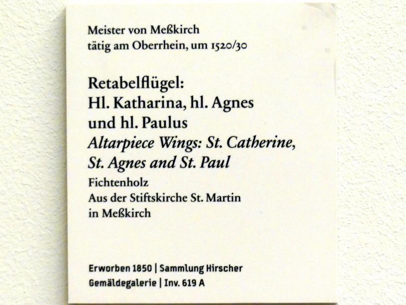 Meister von Meßkirch (1525–1540), Retabelflügel: Hl. Katharina, hl. Agnes und hl. Paulus, Meßkirch, Stadtpfarrkirche St. Martin, jetzt Berlin, Bode-Museum, Saal 214, um 1520–1530, Bild 2/2