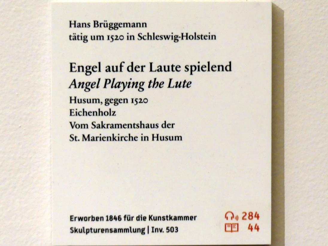 Hans Brüggemann (Johannes Brüggemann) (1514–1523), Engel auf einer Laute spielend, Husum, Marienkirche, jetzt Berlin, Bode-Museum, Saal 214, um 1520, Bild 3/3