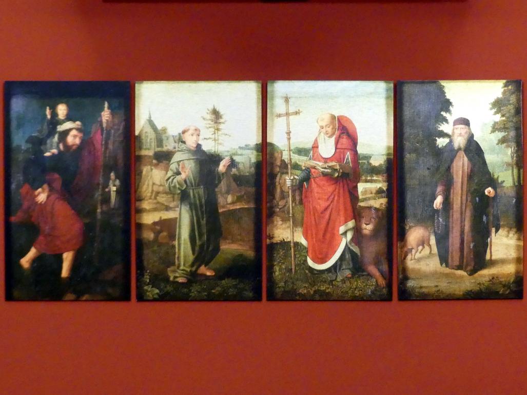 Gerard David (1475–1519), Die heiligen Franziskus, Hieronymus, Christophorus und Antonius, Berlin, Bode-Museum, Saal 216, um 1500, Bild 1/2