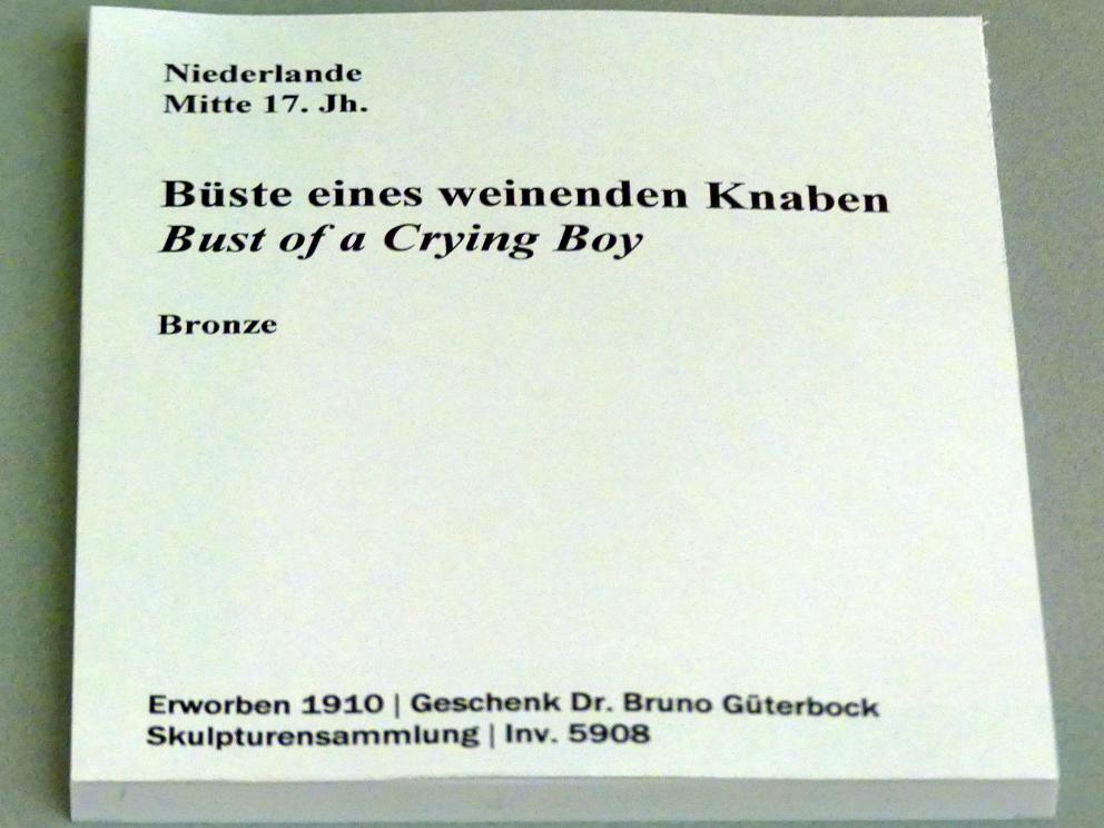 Büste eines weinenden Knaben, Berlin, Bode-Museum, Saal 217, Mitte 17. Jhd., Bild 2/2