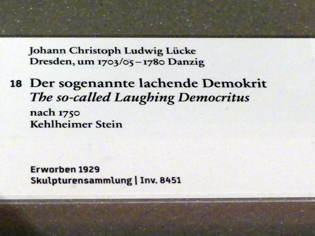 Ludwig Lücke (Johann Christian Ludwig Lücke) (1740–1755), Der sogenannte lachende Demokrit, Berlin, Bode-Museum, Saal 225, nach 1750, Bild 3/3