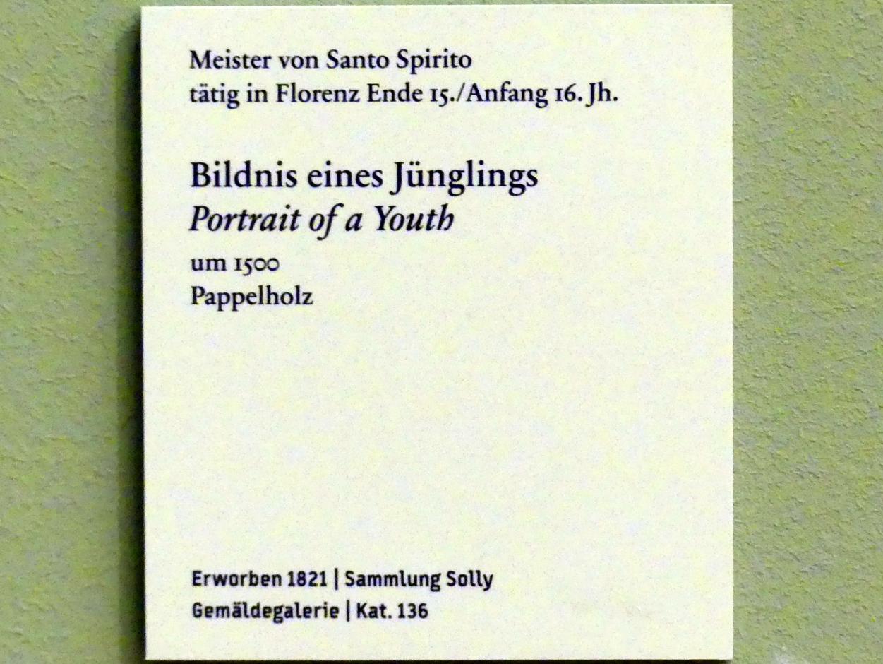 Meister von Santo Spirito (1487–1500), Bildnis eines Jünglings, Berlin, Bode-Museum, Saal 235, um 1500, Bild 2/2