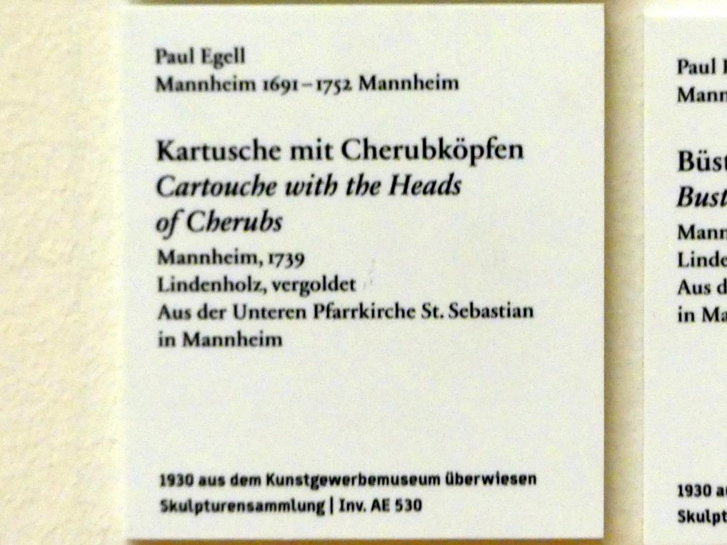 Paul Egell (1716–1749), Kartusche mit Cherubköpfen, Mannheim, Untere Katholische Pfarrkirche St. Sebastian, jetzt Berlin, Bode-Museum, Saal 252, 1739, Bild 2/2