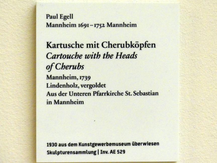 Paul Egell (1716–1749), Kartusche mit Cherubköpfen, Mannheim, Untere Katholische Pfarrkirche St. Sebastian, jetzt Berlin, Bode-Museum, Saal 252, 1739, Bild 2/2