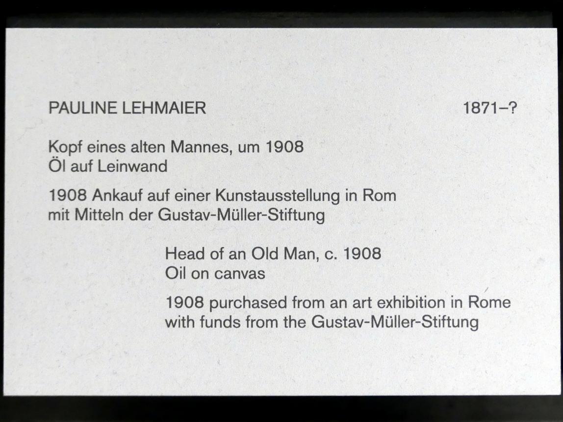 Pauline Lehmaier (1908), Kopf eines alten Mannes, Berlin, Alte Nationalgalerie, Saal 307, Künstlerinnen der Nationalgalerie vor 1919, um 1908, Bild 2/2