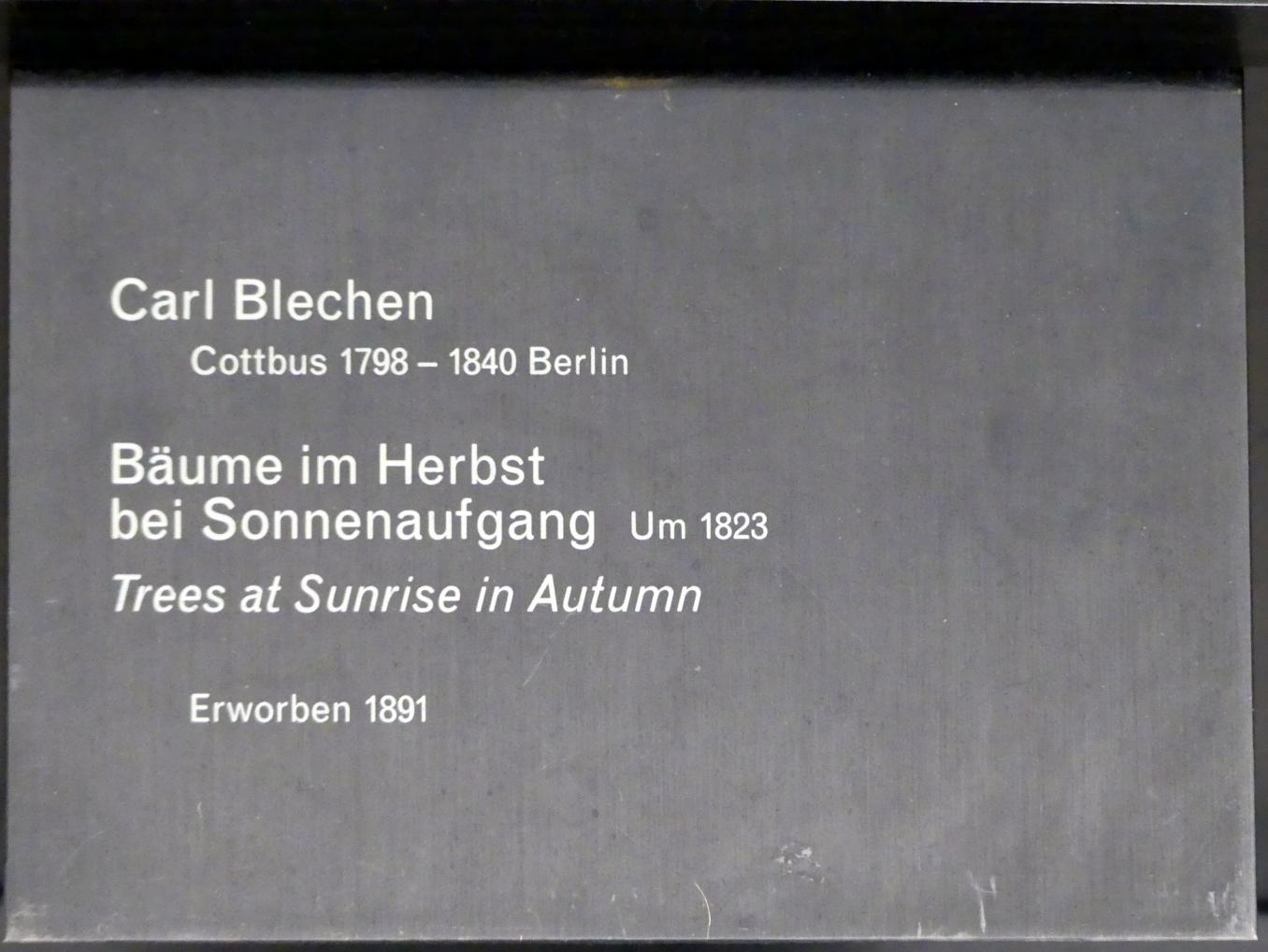 Carl Blechen (1822–1837), Bäume im Herbst bei Sonnenaufgang, Berlin, Alte Nationalgalerie, Saal 308, Romantik, Biedermeier, Düsseldorfer Schule, um 1823, Bild 2/2