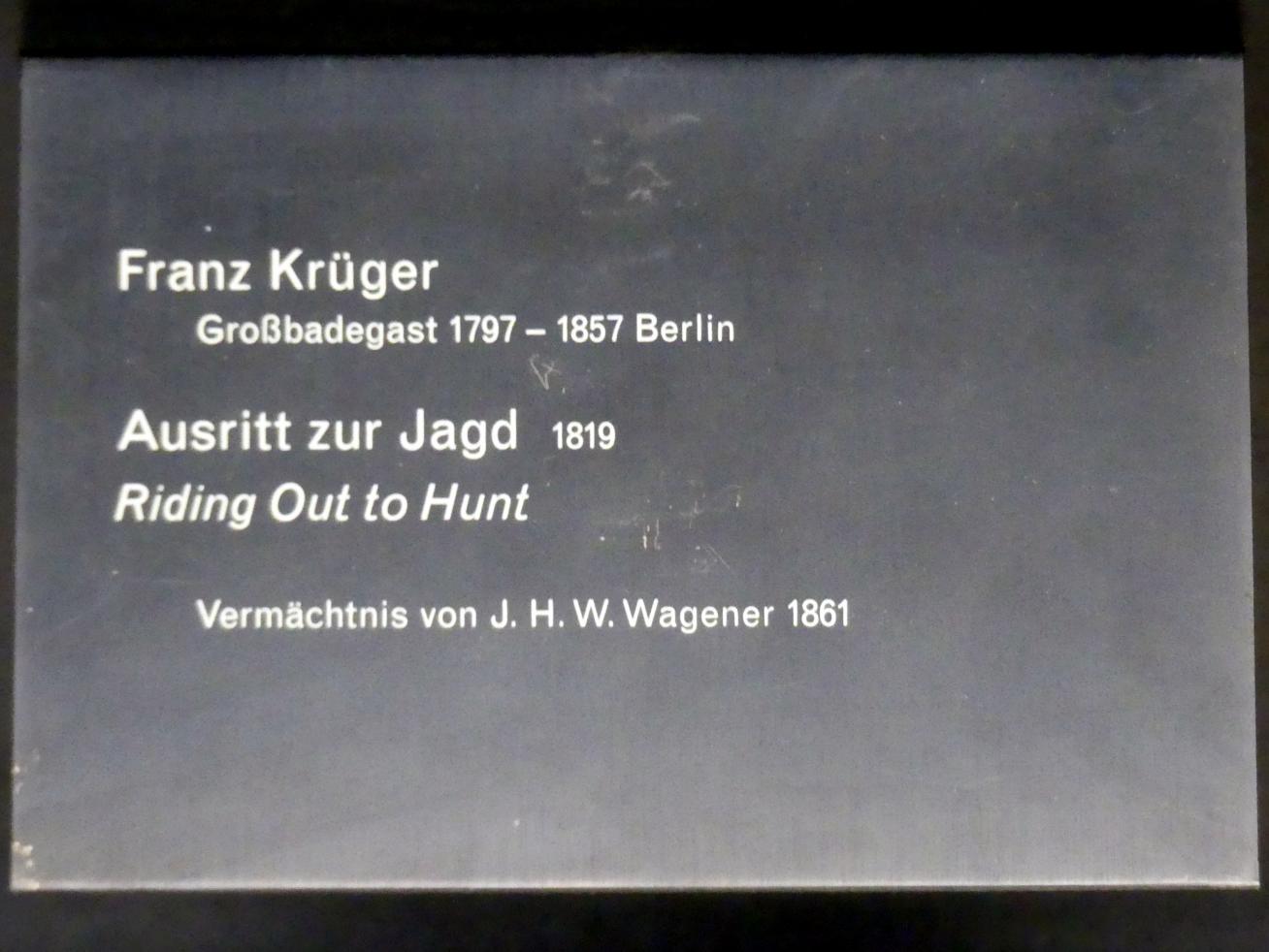 Franz Krüger (1817–1848), Ausritt zur Jagd, Berlin, Alte Nationalgalerie, Saal 311, Romantik, Biedermeier, Düsseldorfer Schule, 1819, Bild 2/2