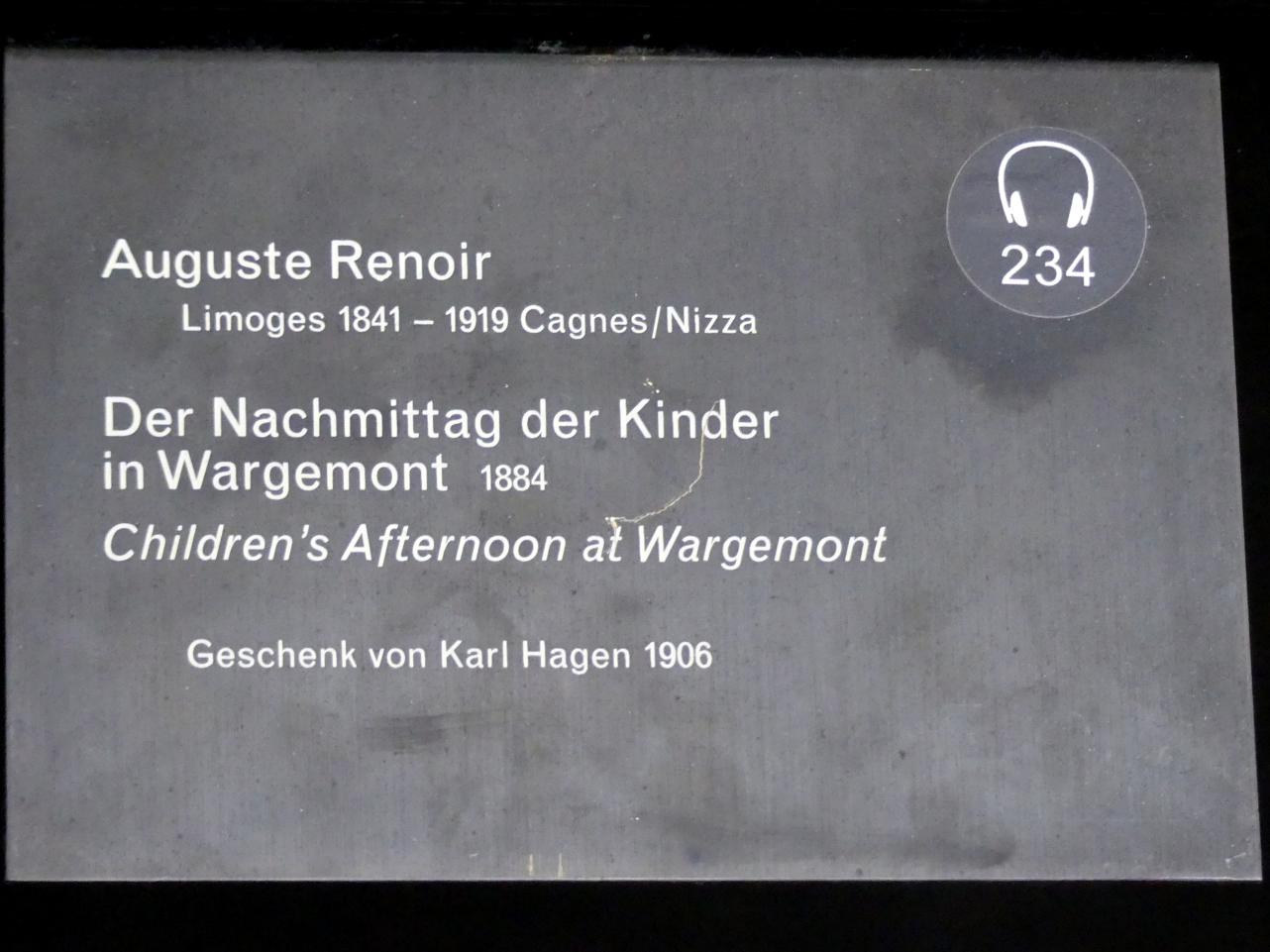 Auguste Renoir (Pierre-Auguste Renoir) (1866–1918), Der Nachmittag der Kinder in Wargemont, Berlin, Alte Nationalgalerie, Saal 203, Französische Impressionisten, 1884, Bild 2/2