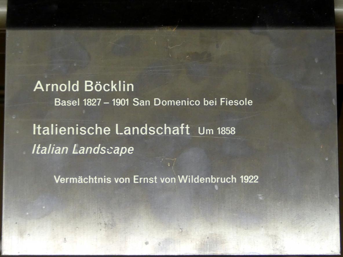 Arnold Böcklin (1851–1897), Italienische Landschaft, Berlin, Alte Nationalgalerie, Saal 206, Deutschrömer, um 1858, Bild 2/2