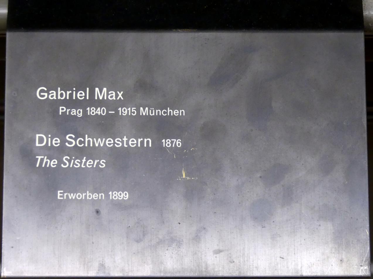 Gabriel von Max (1865–1901), Die Schwestern, Berlin, Alte Nationalgalerie, Saal 214, Münchner Malerei, 1876, Bild 2/2