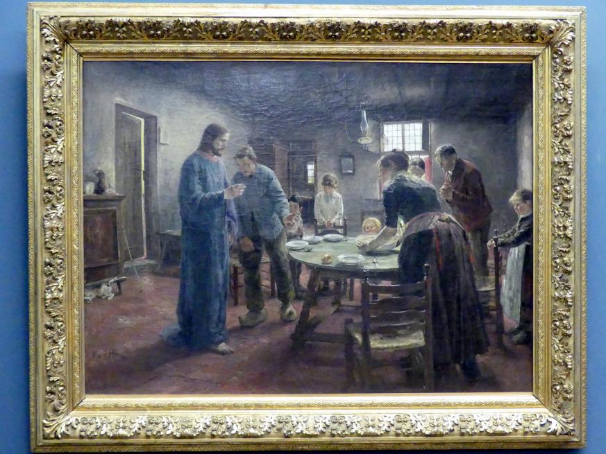 Fritz von Uhde (1882–1910), Das Tischgebet ("Komm Herr Jesu, sei unser Gast"), Berlin, Alte Nationalgalerie, Saal 215, Historienmalerei, 1885, Bild 1/2