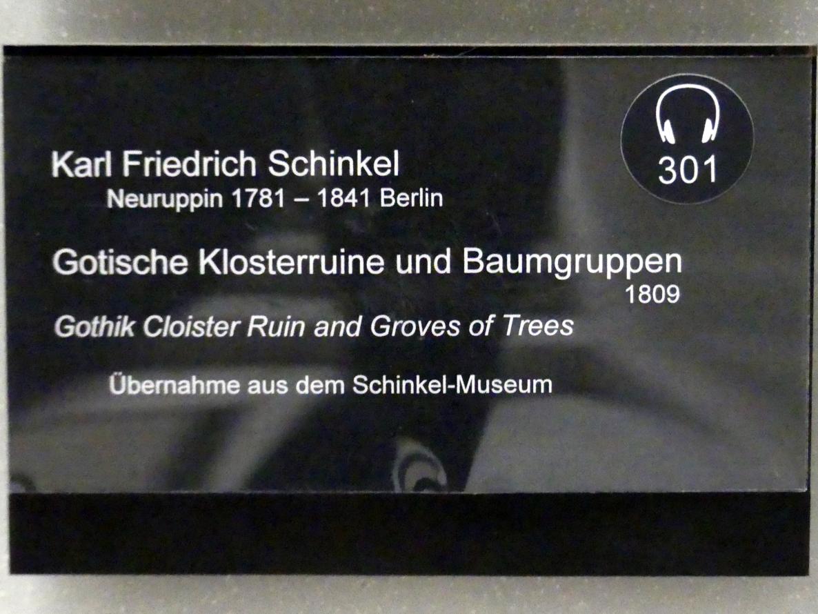 Karl Friedrich Schinkel (1809–1830), Gotische Klosterruine und Baumgruppen, Berlin, Alte Nationalgalerie, Treppenhaus, 1809, Bild 2/2