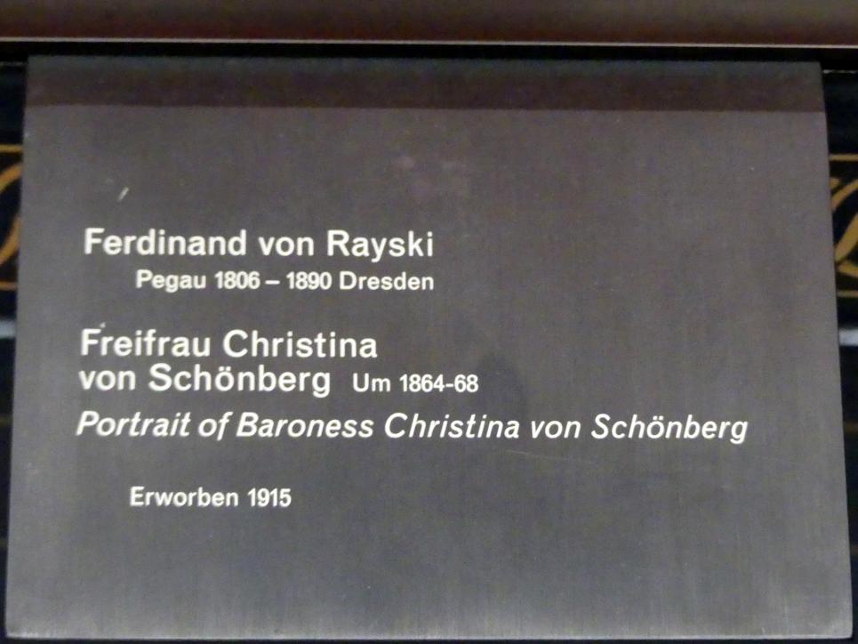 Ferdinand von Rayski (1837–1875), Freifrau Christina von Schönberg, Berlin, Alte Nationalgalerie, Saal 104, Realismus in Deutschland und Österreich, um 1864–1868, Bild 2/2