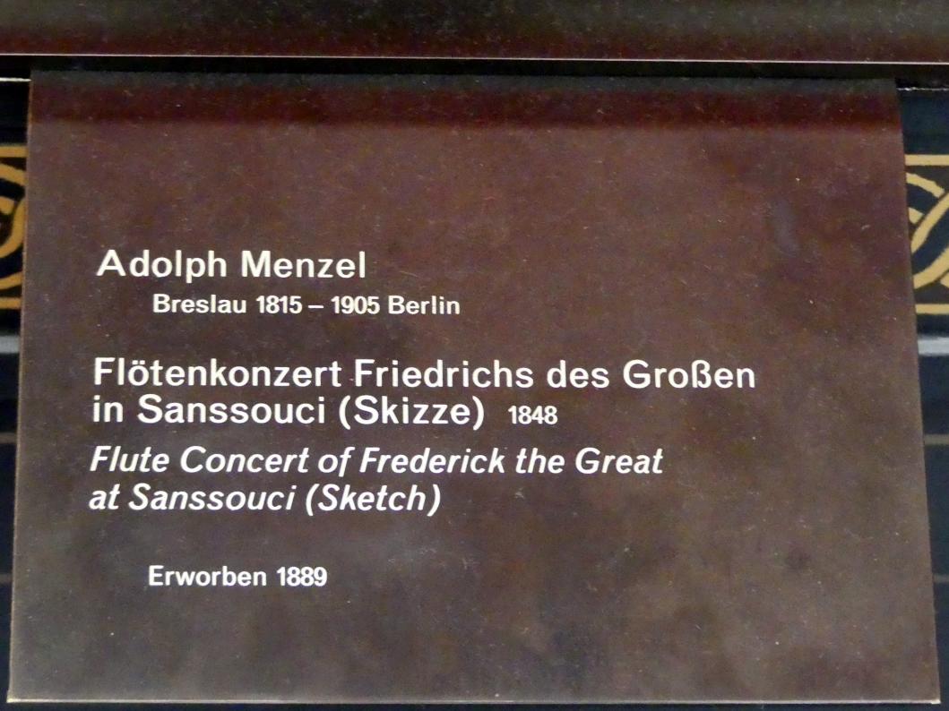 Adolph von Menzel (1844–1888), Flötenkonzert Friedrichs des Großen in Sanssouci (Skizze), Berlin, Alte Nationalgalerie, Saal 105, Adolph Menzel, 1848, Bild 2/2