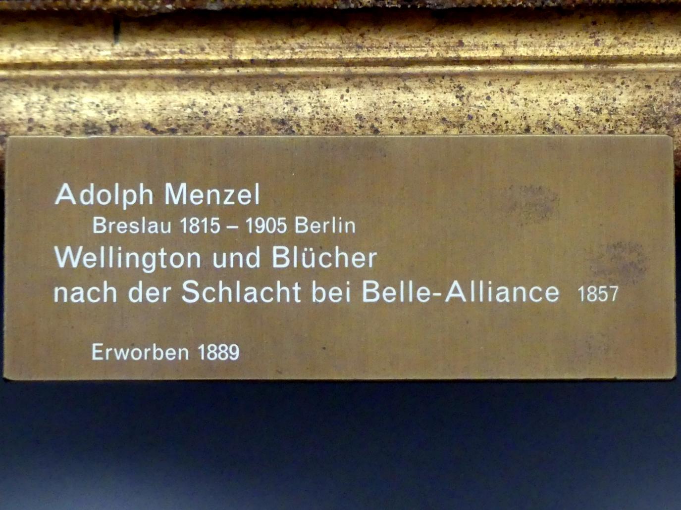 Adolph von Menzel (1844–1888), Wellington und Blücher nach der Schlacht bei Belle-Alliance, Berlin, Alte Nationalgalerie, Saal 110, Adolph Menzel, 1857, Bild 2/2