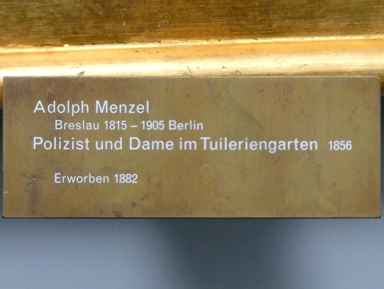 Adolph von Menzel (1844–1888), Polizist und Dame im Tuileriengarten, Berlin, Alte Nationalgalerie, Saal 111, Adolph Menzel, 1856, Bild 2/2