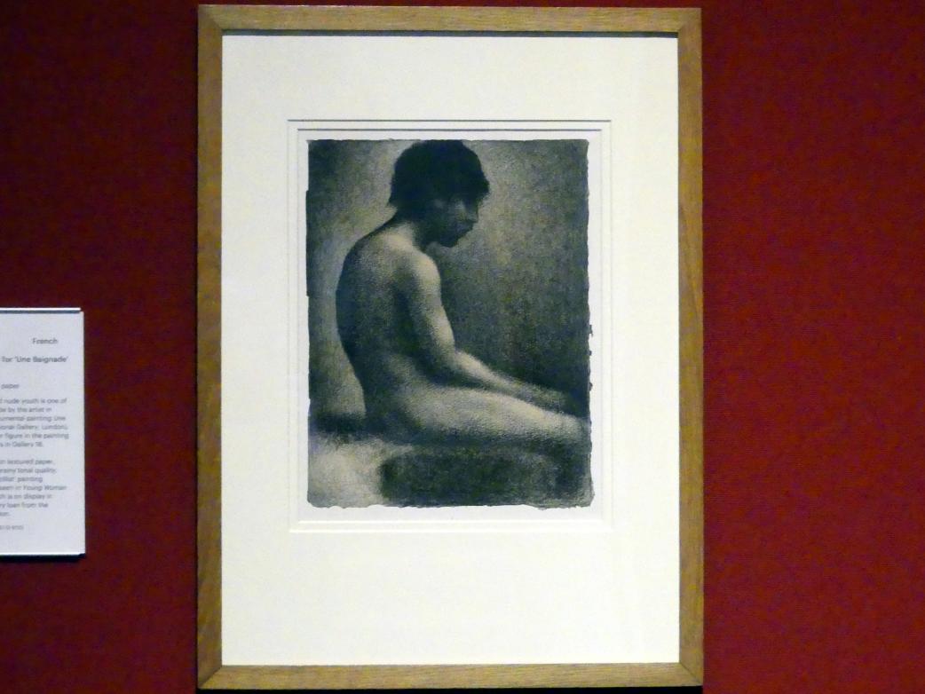 Georges Seurat (1879–1891), Sitzender Akt: Studie für "Une Baignade", Edinburgh, Scottish National Gallery, Durchgang Saal 7-10, Drucke und Zeichnungen, 1883, Bild 1/2