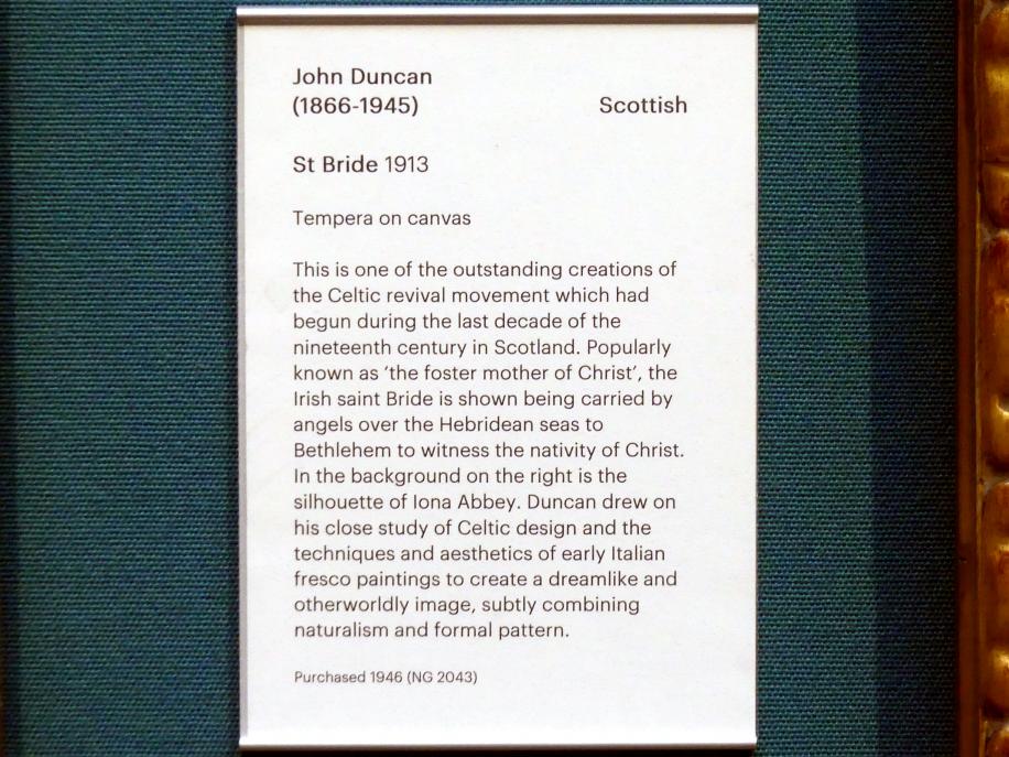 John Duncan (1913), Heilige Brigida von Kildare, Edinburgh, Scottish National Gallery, Saal 17, Einhundert Jahre Schottische Kunst 1820-1920, 1913, Bild 2/2