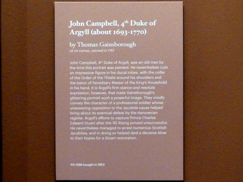 Thomas Gainsborough (1748–1788), John Campbell, 4. Herzog von Argyll (um 1693-1770), Edinburgh, Scottish National Portrait Gallery, Saal 4, 1767, Bild 2/2