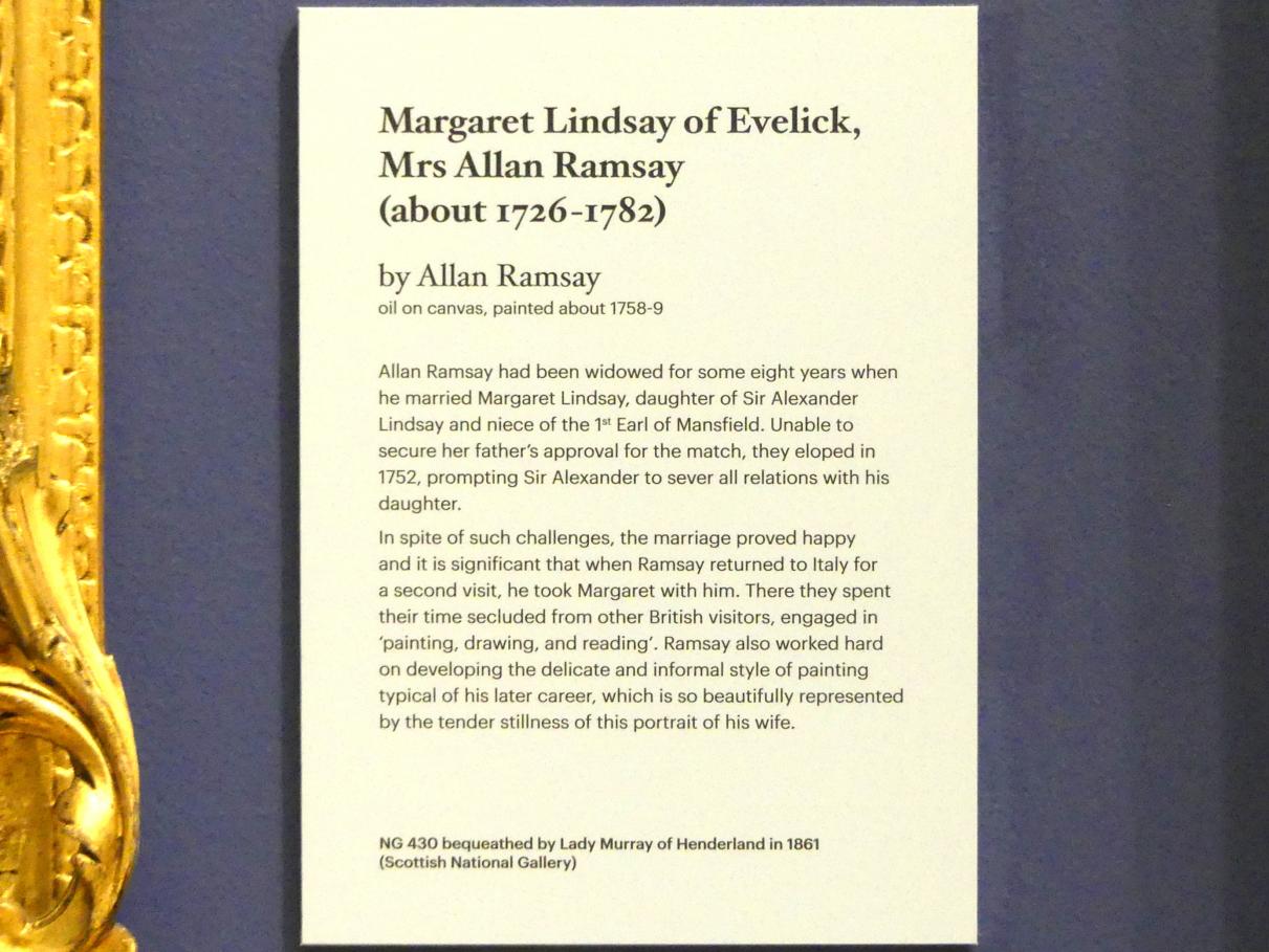 Allan Ramsay (1736–1766), Margaret Lindsay of Evelick, Ehefrau von Allan Ramsey (um 1726-1782), Edinburgh, Scottish National Portrait Gallery, Saal 5-6, um 1758–1759, Bild 2/2