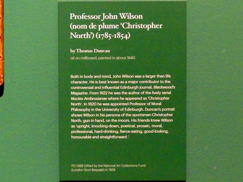 Thomas Duncan (1840–1841), Professor John Wilson ("Christopher North") (1785 - 1854), Edinburgh, Scottish National Portrait Gallery, Saal 10, um 1840, Bild 2/2