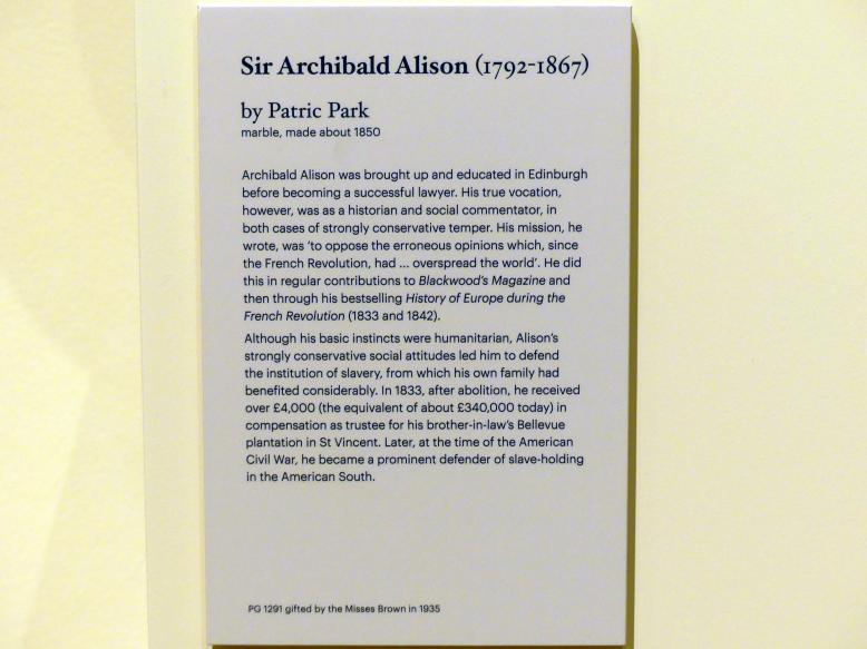 Patric Park (1850), Sir Archibald Alison (1792-1867), Edinburgh, Scottish National Portrait Gallery, Saal 7, um 1850, Bild 2/2