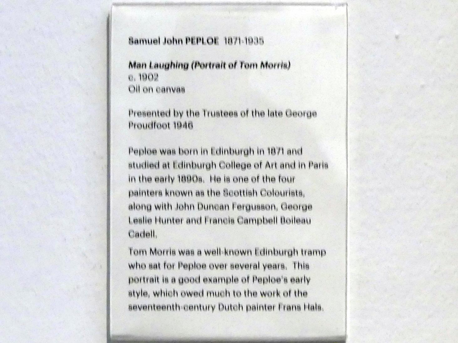Samuel John Peploe (1902), Lachender Mann (Bildnis Tom Morris), Edinburgh, Scottish National Gallery of Modern Art, Gebäude One, Saal 13 - Kunst zur Jahrhundertwende, um 1902, Bild 2/2