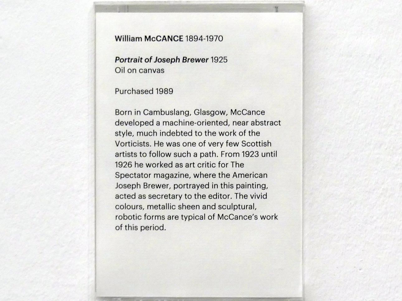 William McCance (1925), Porträt Joseph Brewer, Edinburgh, Scottish National Gallery of Modern Art, Gebäude One, Saal 15 - Figurative Kunst in Schottland und England 1918-1945, 1925, Bild 2/2