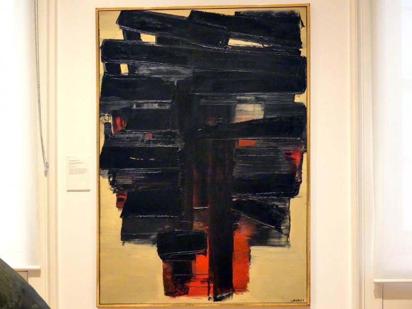 Pierre Soulages (1946–2019), Gemälde 3. November 1958, Edinburgh, Scottish National Gallery of Modern Art, Gebäude One, Saal 19: jenseits der Farbe: Gestik und Materialität in der Nachkriegszeit - europäische Kunst, 1958