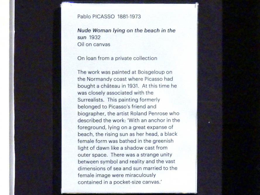 Pablo Picasso (1897–1972), Nackte Frau am Strand in der Sonne liegend, Edinburgh, Scottish National Gallery of Modern Art, Gebäude One, Saal 20: jenseits des Realismus - Dada und Surrealismus, 1932, Bild 2/2