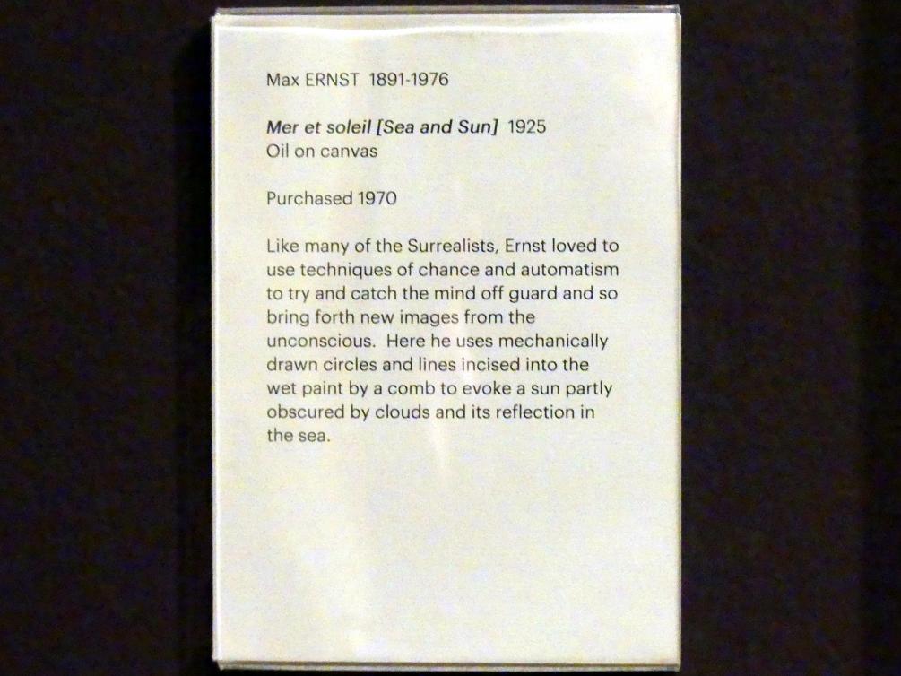 Max Ernst (1912–1970), Meer und Sonne, Edinburgh, Scottish National Gallery of Modern Art, Gebäude One, Saal 20: jenseits des Realismus - Dada und Surrealismus, 1925, Bild 2/2