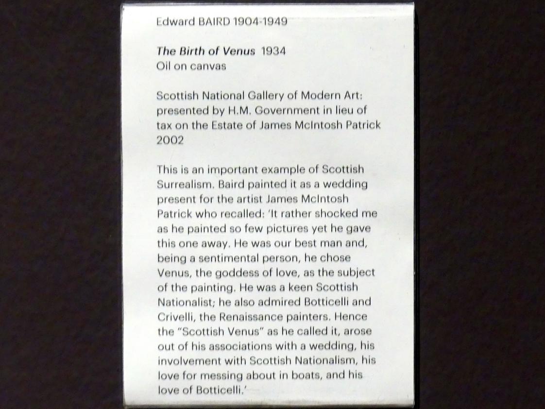 Edward Baird (1934–1944), Geburt der Venus, Edinburgh, Scottish National Gallery of Modern Art, Gebäude One, Saal 20: jenseits des Realismus - Dada und Surrealismus, 1934, Bild 2/2