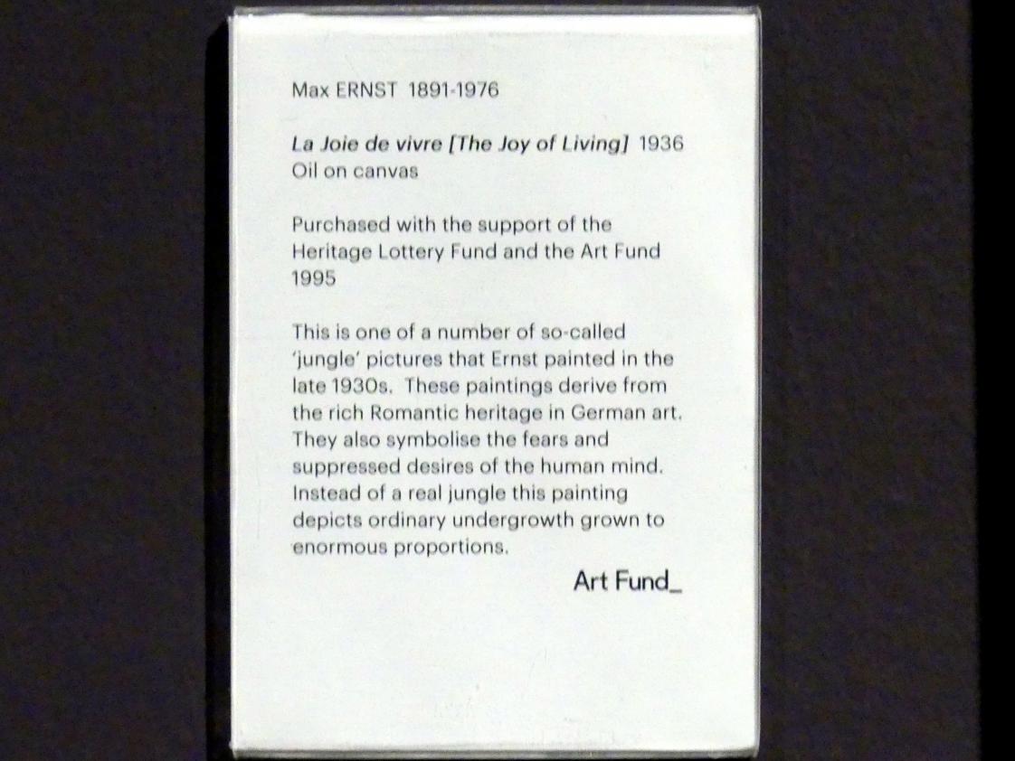 Max Ernst (1912–1970), Die Lebensfreude, Edinburgh, Scottish National Gallery of Modern Art, Gebäude One, Saal 20: jenseits des Realismus - Dada und Surrealismus, 1936, Bild 2/2