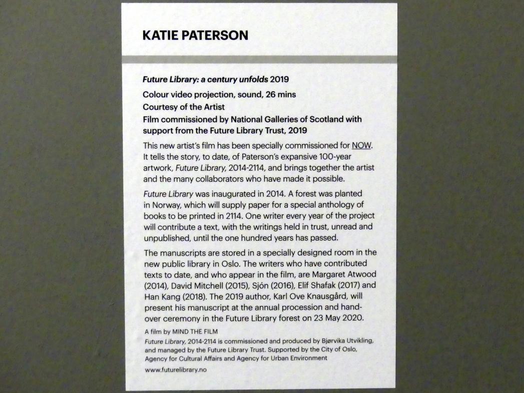 Katie Paterson (2007–2019), Zukünftige Bibliothek: ein Jahrhundert entfaltet sich, Edinburgh, Scottish National Gallery of Modern Art, Gebäude One, Saal 5 - Katie Paterson, 2019, Bild 2/2