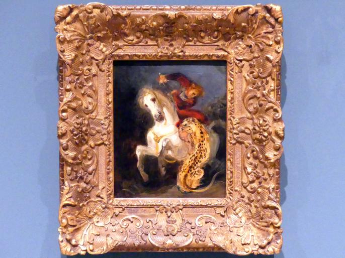 Eugène Delacroix (1820–1862), Reiterangriff von einem Jaguar, Prag, Nationalgalerie im Messepalast, 1918-1939, Saal 1, 1855