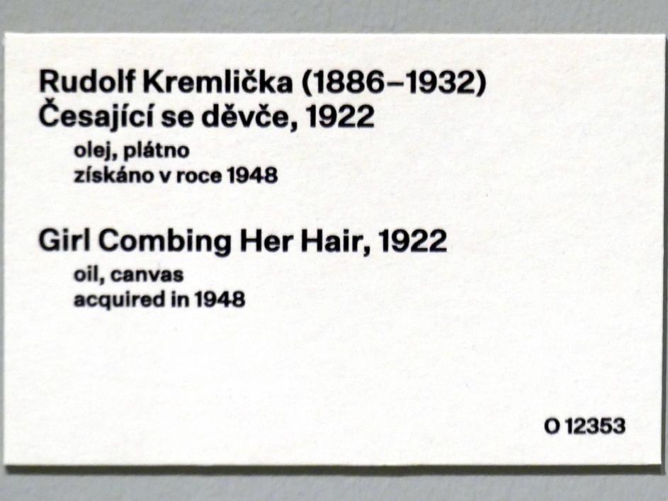 Rudolf Kremlička (1918–1928), Mädchen ihr Haar kämmend, Prag, Nationalgalerie im Messepalast, 1918-1939, Saal 2, 1922, Bild 2/2