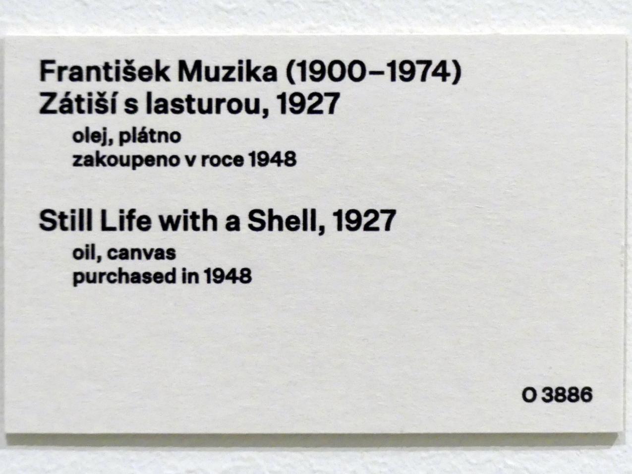 František Muzika (1922–1944), Stillleben mit Muschel, Prag, Nationalgalerie im Messepalast, 1918-1939, Saal 8, 1927, Bild 2/2